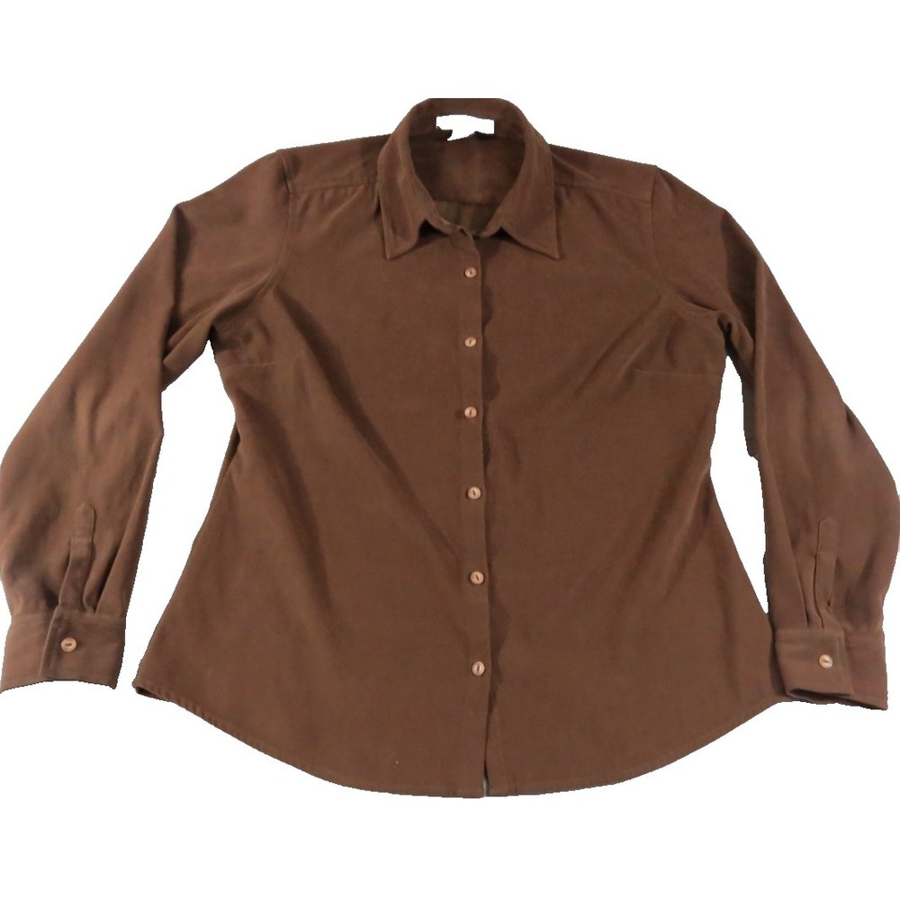 Vtg Geoffrey Beene Flannel Shirt Women 12 Brown Long Sleeve Button Up Minimalist